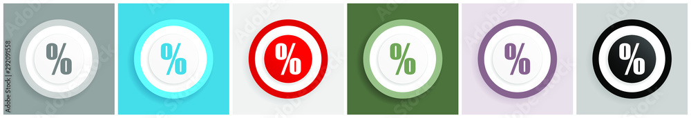 Aufkleber Percent icon set, colorful flat design vector illustrations in 6 options for web design and mobile applications