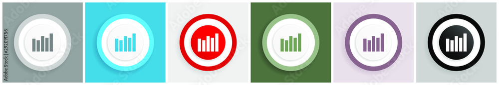 Poster Graph icon set, colorful flat design vector illustrations in 6 options for web design and mobile applications