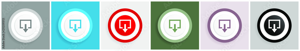 Poster exit icon set, colorful flat design vector illustrations in 6 options for web design and mobile appl