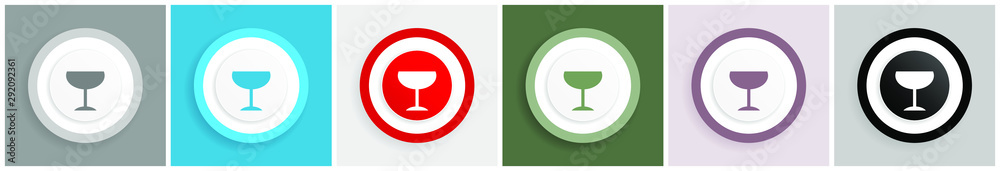 Poster Alcohol icon set, colorful flat design vector illustrations in 6 options for web design and mobile applications