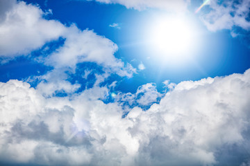 Sun rays and clouds on the sky.