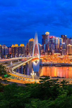 Beautiful cityscape and modern architecture in chongqing at night,China.