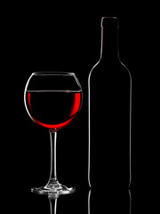 Naklejka na ściany i meble Silhouette of red wine bottle and glass