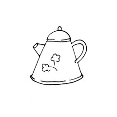 Vintage teapot doodle collection isolated on white background. Hand drawn teapot  icon. Design elements for card, print, banner