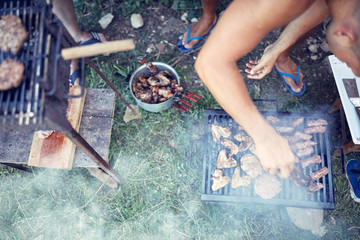 Barbecue making outdoors on a regular / vintage grill.