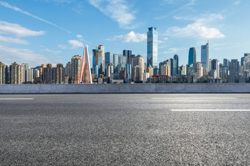 Fototapeta premium Asphalt highway passes through the city financial district in Chongqing,China.