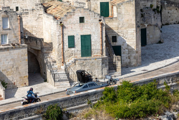 Fototapeta na wymiar Bond 25, Aston Martin DB5 while filming chase scenes through the narrow streets of the movie 