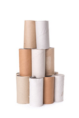 Empty Toilet Rolls Stack Up On a white Background