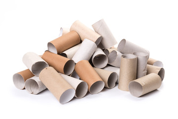 Empty Toilet Rolls Stack Up On a white Background