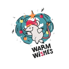 Holiday sticker-cartoon illustration. The symbol of the year is a mouse. Christmas print.
