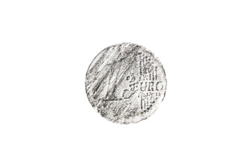 Pencil drawing one euro coin on white background