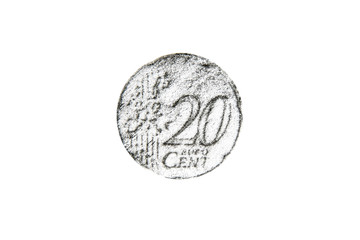 Pencil drawing twenty euro cent coin on white background
