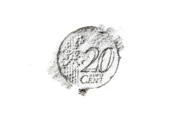 Pencil drawing twenty euro cent coin on white background