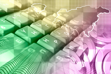 Keyboard, mail signs and map