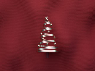 red flat scene fabric texture gold metallic object decoration christmas concept 3d rendering