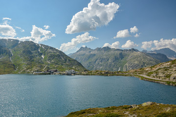 View on Totensee lake in Grimselpass in Swiss Alps