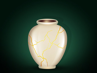 Japanese jar with golden crepe
