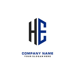 HE Initial Letter Logo Hexagonal Design, initial logo for business,