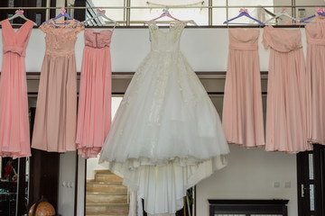dress of the bride and bridesmaids