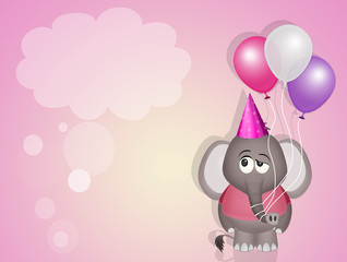 funny invitation for birthday party with baby elephant with balloons