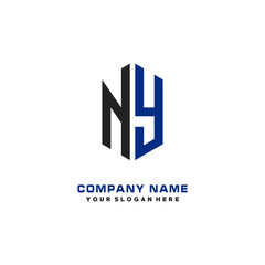 NY Initial Letter Logo Hexagonal Design, initial logo for business,