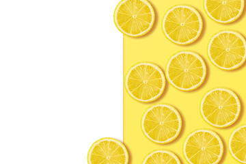 A slices of fresh juicy yellow lemons. Texture background