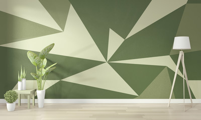 Ideas of living green room Geometric Wall Art Paint Design color full style on wooden floor.3D rendering