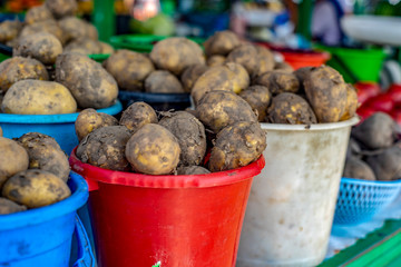 Selling potatoes in the market