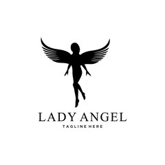 Illustration of women flying with both wings like an abstract angel sign
