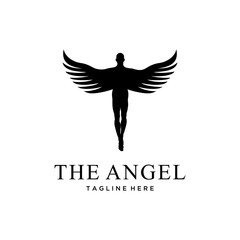 Illustration of someone flying with both wings like an abstract angel logo design