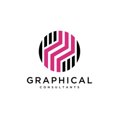 Illustration of abstract shapes of several geometric elements in a circle logo design