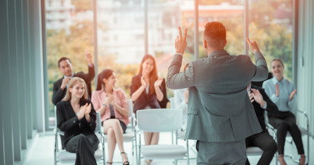 Professional Young Business Seminar Training office Organization, Group of Business Team Meeting Office Workplace, Event Management of the Investment. Market Trends, Business Finance Corporate. 