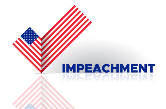 Political election voting poster USA flag check box Yes sign. American flag to impeachment inquiry procedure. State symbol of the USA for official events. Headline for a political article news