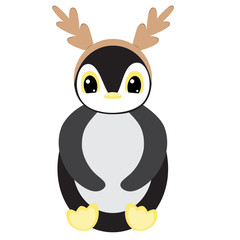 Christmas penguin in santa hat. New year. Element for game, icon, print. Watercolor illustration.