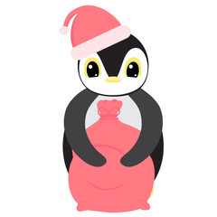 Christmas penguin in santa hat. New year. Element for game, icon, print. Watercolor illustration.