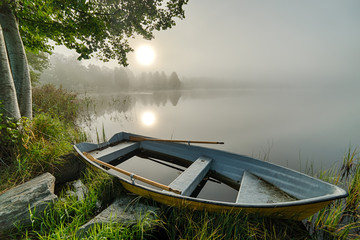 Idyllic foggy morning over Swedish lake