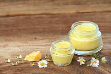 Homemade natural lip balm. Made from beeswax, sheabutter, olive and coconut oil mixed together.