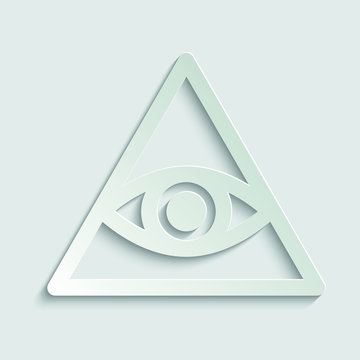  All seeing eye pyramid symbol, icon. spiritual icon. Vector icon for apps and websites. paper icon  with shadow 