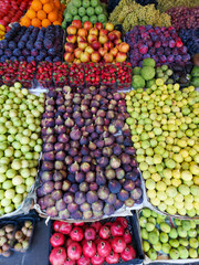 Ripe fruits on a market in Turkey as a background