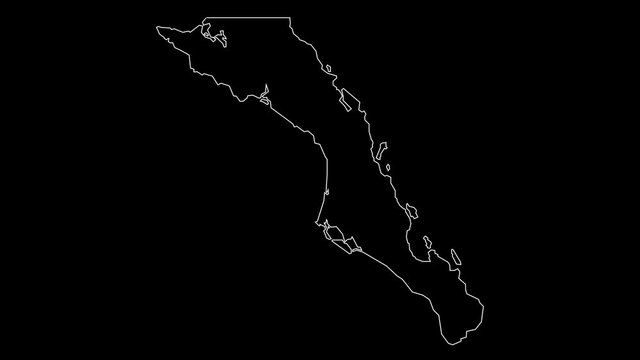 Baja California Sur Mexico federal state map outline animation