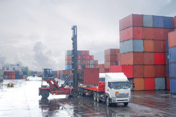 Container handlers Loading containers into trucks.