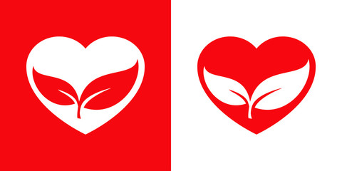 Logotipo con corazón con hojas en rojo y blanco