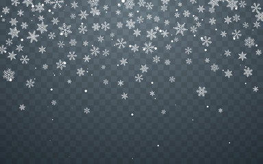 Christmas snow. Falling snowflakes on blue background. Snowfall. Vector illustration