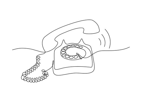 Continuous Line Drawing Of Retro Style Telephone Ringing. Minimalistic Black Line Sketch On White Background. Vector Illustration