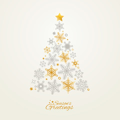 Christmas tree made from neutral and gold snowflakes