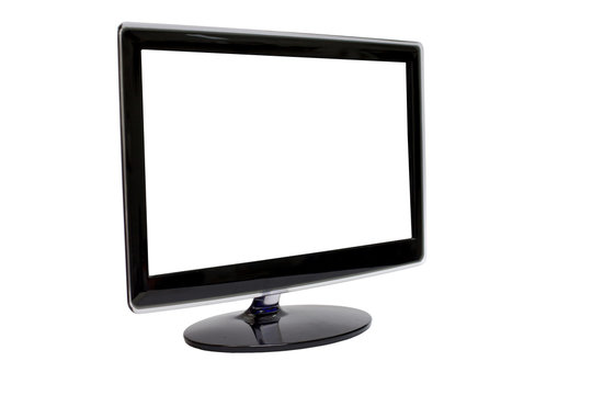 Modern flat screen computer monitor. Computer display isolated on white background, mock up devices in interior, Desktop computer, white blank Monitor screen.