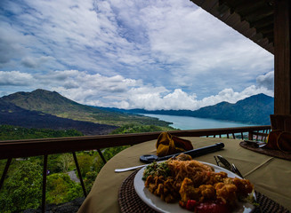 Beautiful landscape of Bali from a high point view, view from a restaurant balcony. Bali, Indonezia, 2019.