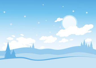 Winter landscape with trees in the snow. Vector illustration