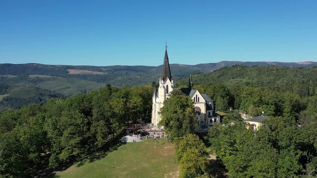 Aerial view of Marianska mountain in Levoca city in Slovakia