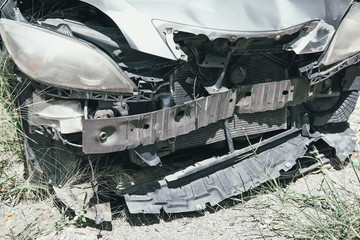crashed damaged broken car. automobile crash accident
